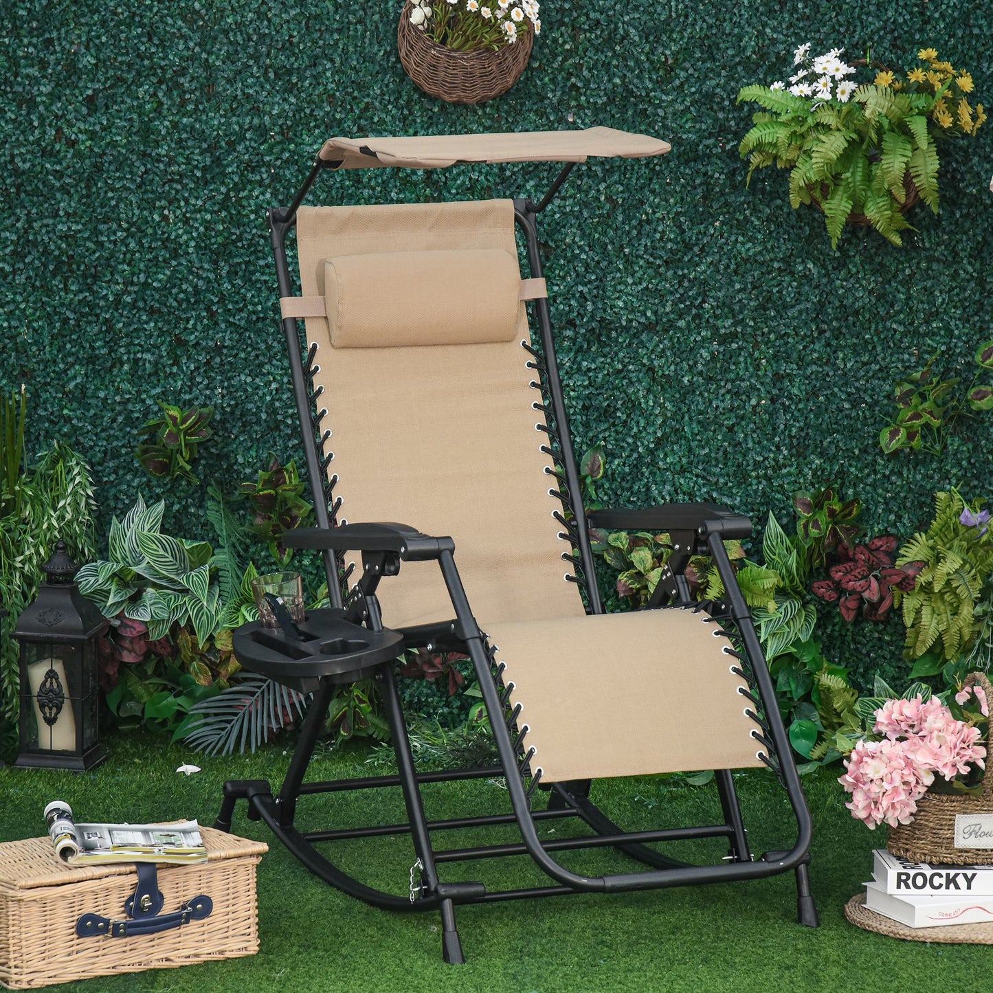 AI62 Decor Outdoor Folding Garden Rocking Chair – Beige