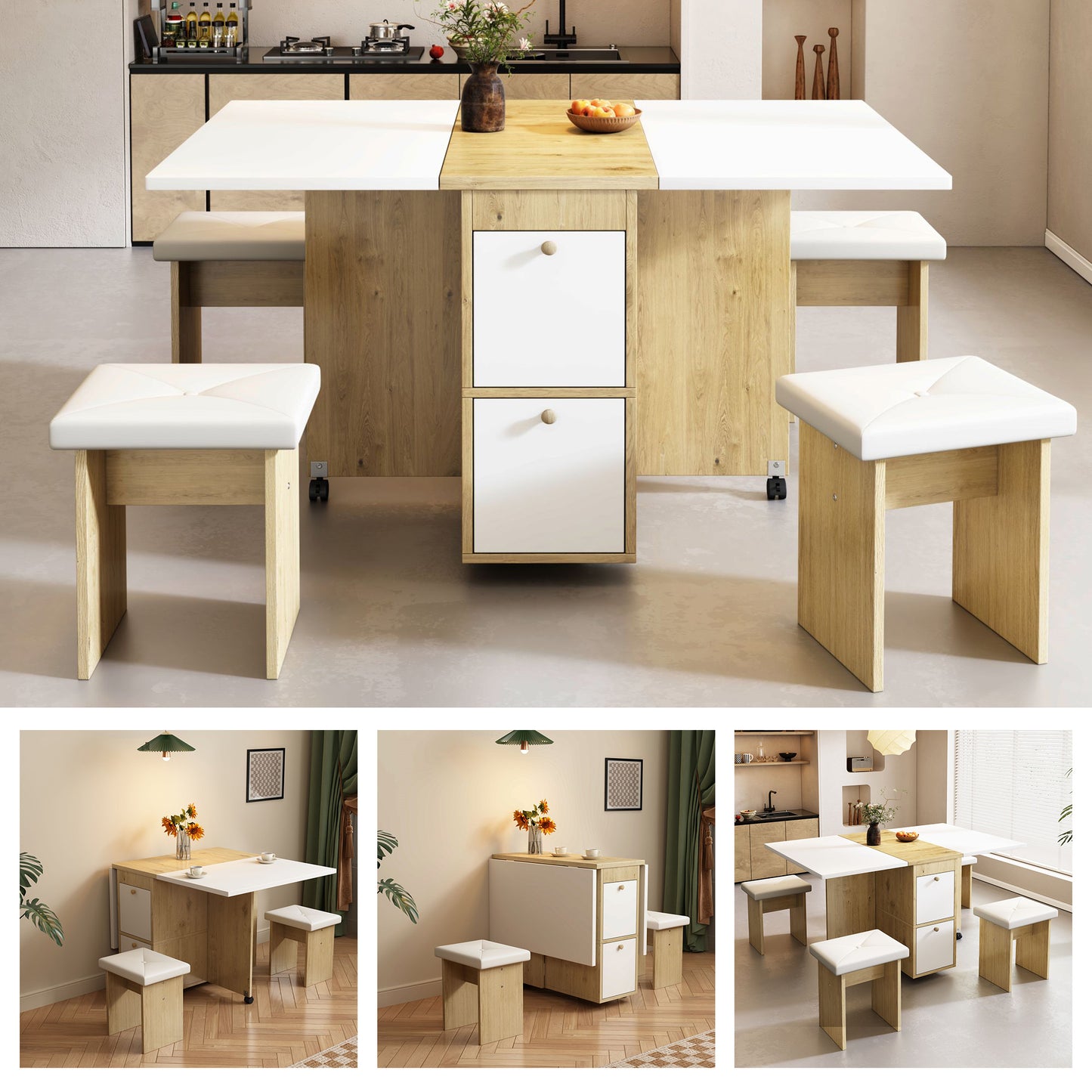 AI62 Decor 120x80x75cm Extendable Dining Table & 4 Chairs