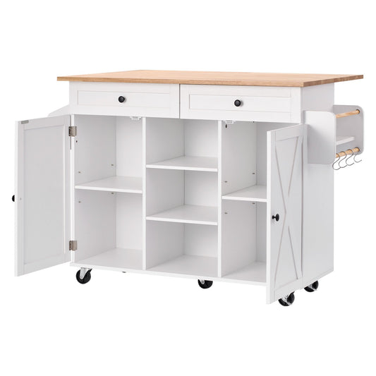 AI62 Decor Kitchen Island Cart 132cm with Storage & Drop Leaf