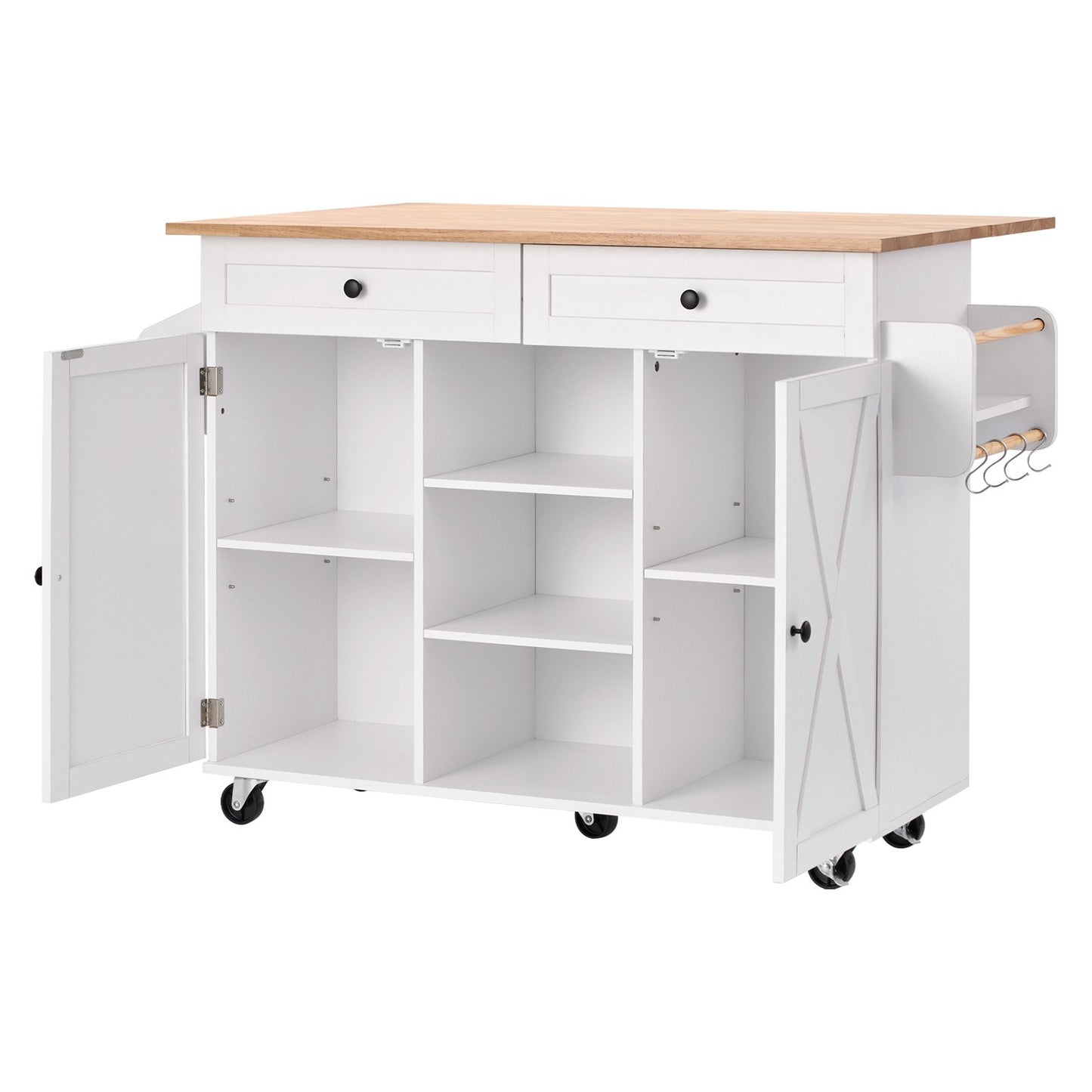 AI62 Decor Kitchen Island Cart 132cm with Storage & Drop Leaf