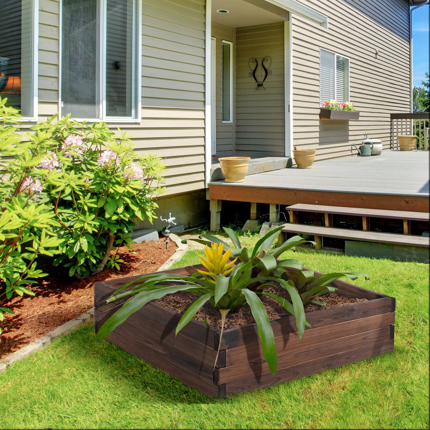 AI62 Decor Wooden 128L Raised Garden Bed Planter – 80x80x22.5 cm