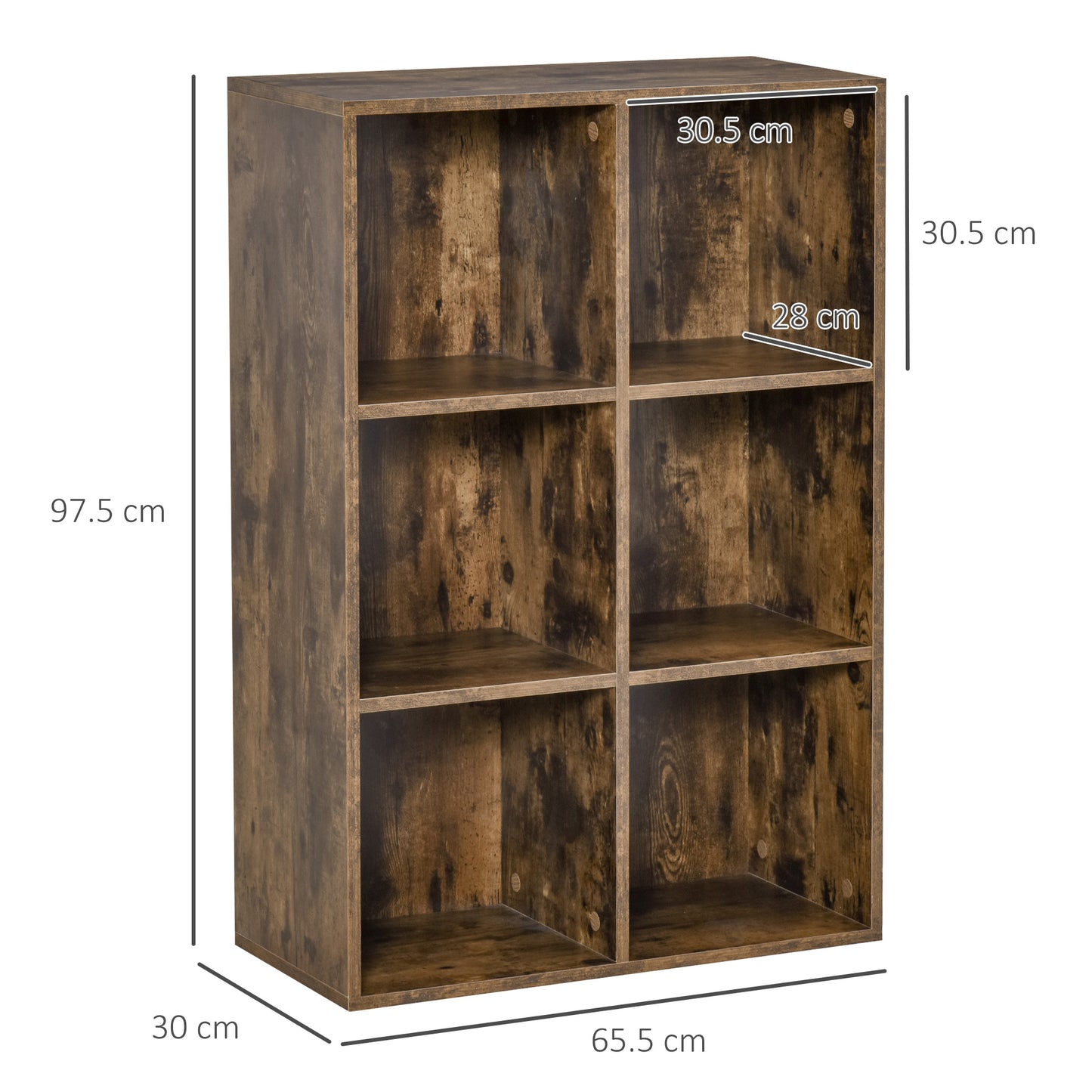 AI62 Decor Six-Cube Bookcase - Rustic Brown Wood Effect