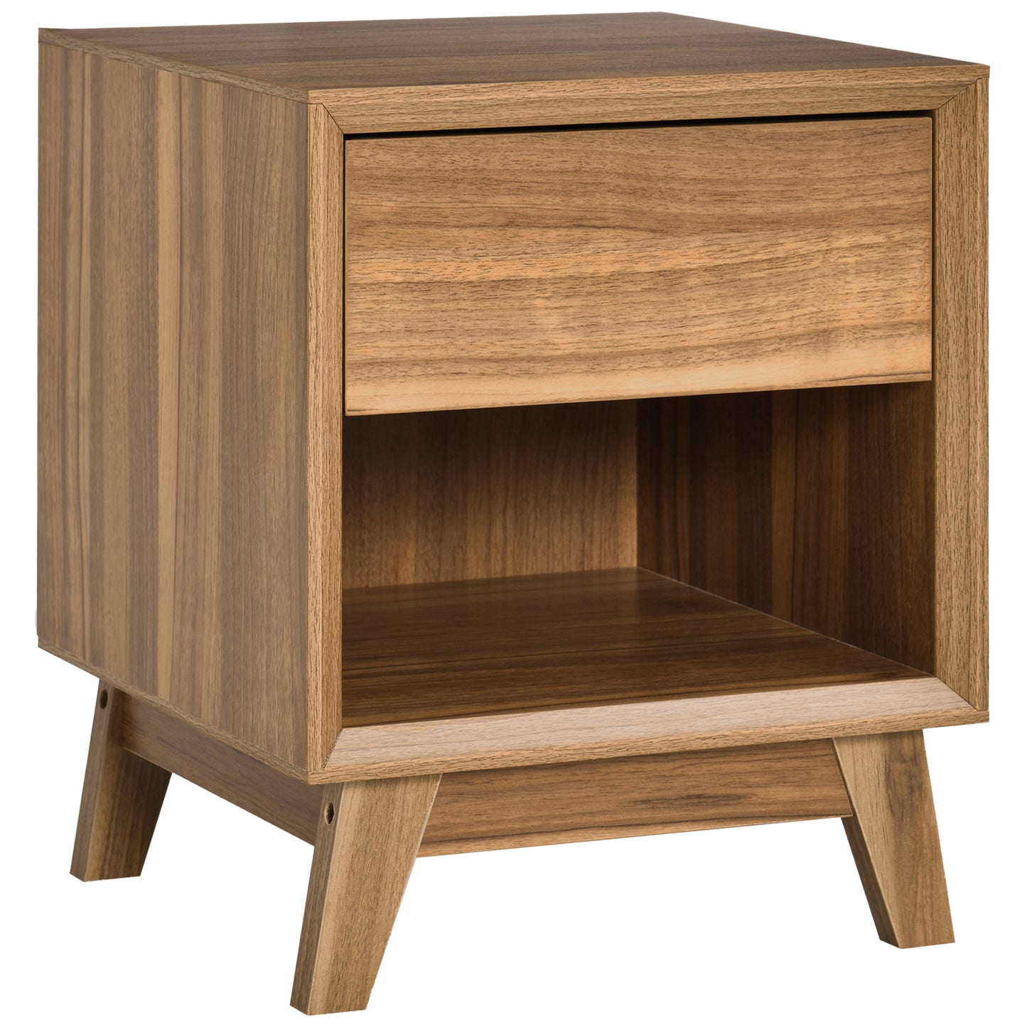 AI62 Decor Modern Bedside Table with Drawer & Shelf – Walnut Brown