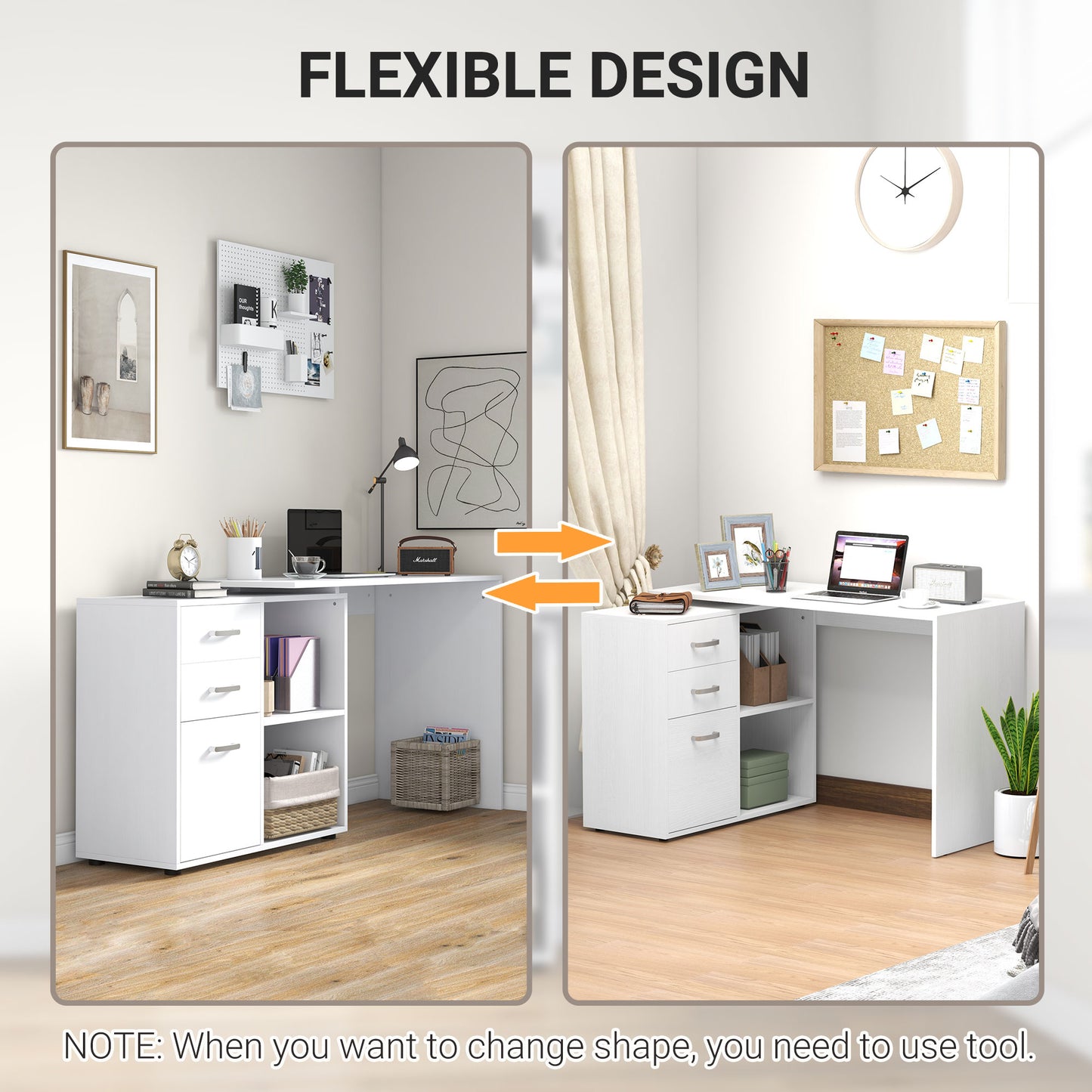 AI62 Decor L-Shaped Computer Desk with Drawers & Storage Shelves - White