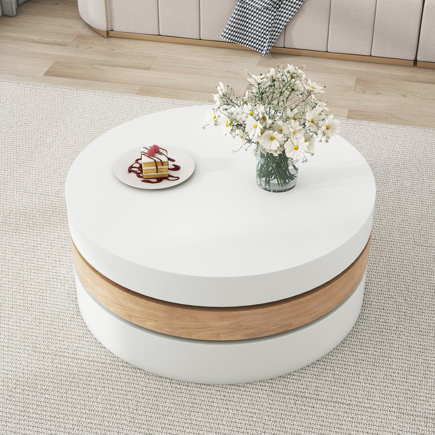 AI62 Decor Round 3-Tier Rotating Coffee Table with Storag