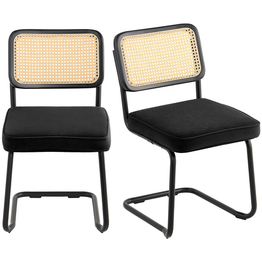 AI62 Decor Set of 2 Rattan Velvet Dining Chairs – Black