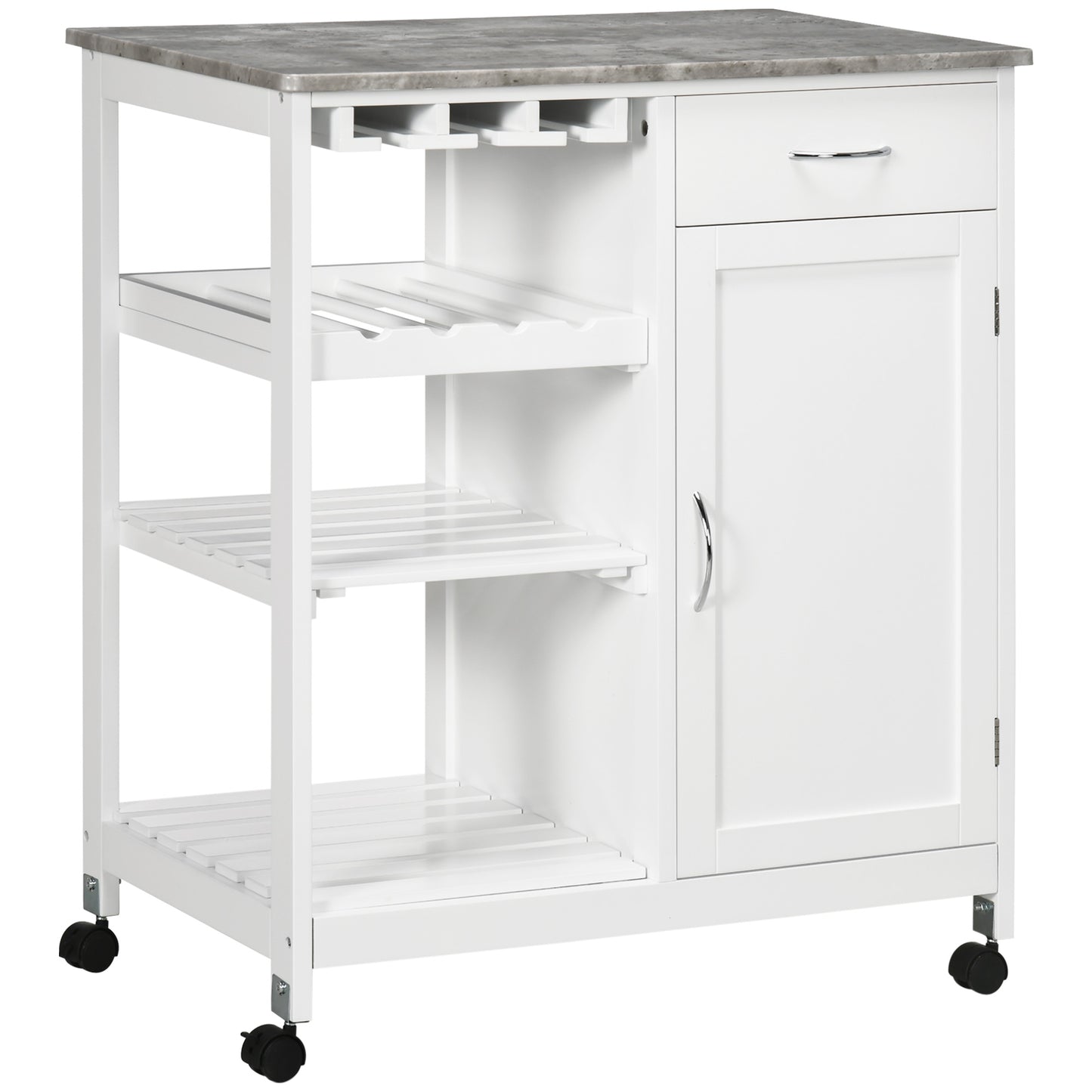 AI62 Decor Compact Kitchen Trolley Cart with Wine Rack & Cabinet White