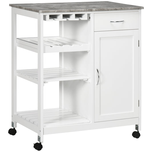 AI62 Decor Compact Kitchen Trolley Cart with Wine Rack & Cabinet White