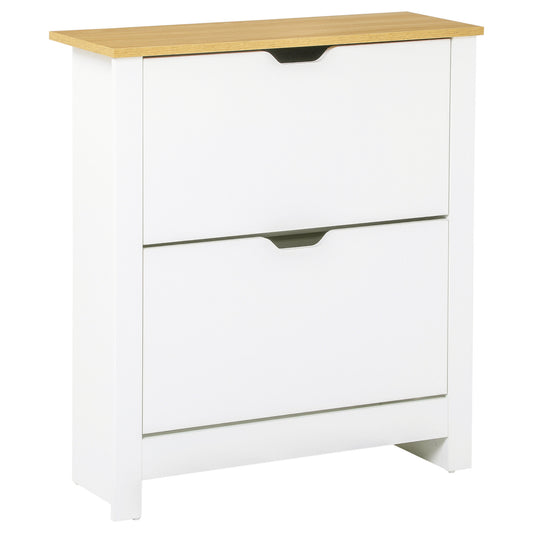 AI62 Decor Narrow Shoe Cabinet with 2 Flip Drawers & Adjustable Shelves – White